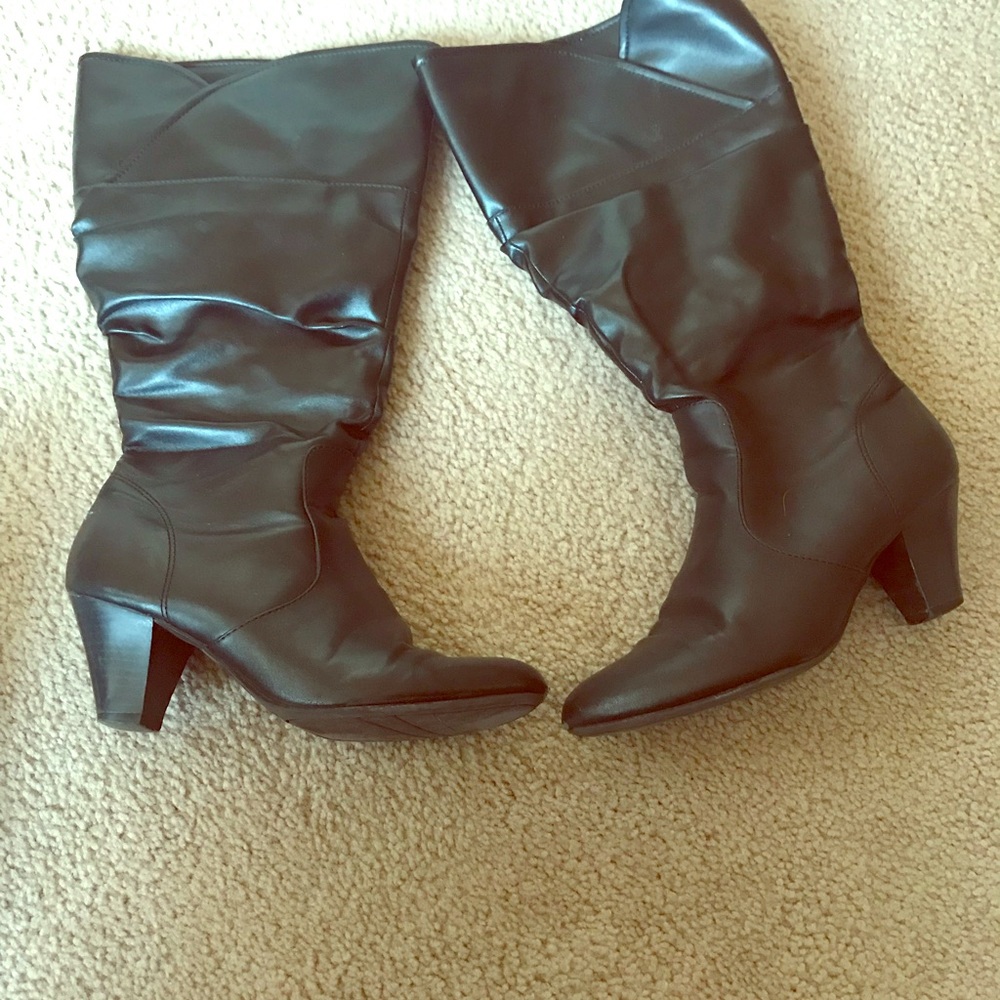Black faux leather boots (Wide Calf) knee high